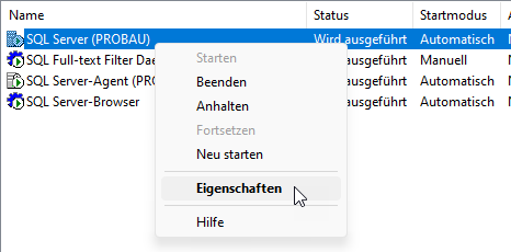 Abbildung 30: Eigenschaften im Kontextmenü des Dienstes Abbildung 30: Eigenschaften im Kontextmenü des Dienstes