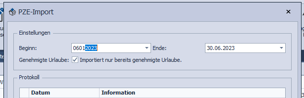 Abbildung 63: Datumseinstellungen im PZE-Import Abbildung 63: Datumseinstellungen im PZE-Import