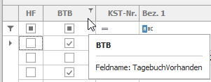 Abbildung 39: Feld "BTB" in der Liste