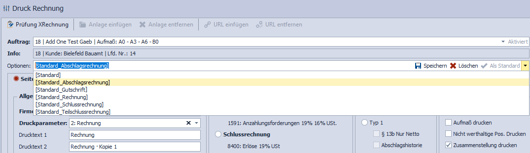 Abbildung 36: Speicherung des Rechnungstyps in den Druckoptionen