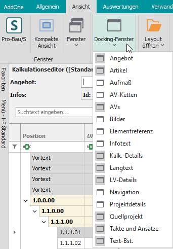 Dockingfenster lassen sich hier wieder einblenden