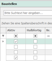 Neue Spalten "Aktiv" & "Halbfertig"
