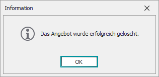 Hinweismeldung für erfolgreiches Löschen Hinweismeldung für erfolgreiches Löschen