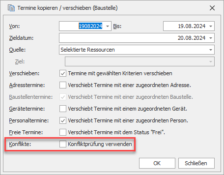 Neue Option "Konflikte" Neue Option "Konflikte"