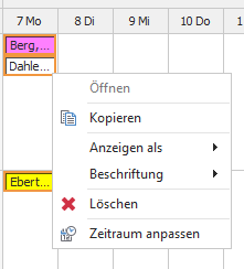 Funktion aus dem Kontextmenü Funktion aus dem Kontextmenü