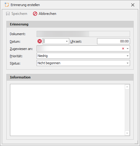 Dialogfenster "Erinnerung erstellen" Dialogfenster "Erinnerung erstellen"