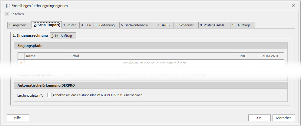 Option "Leistungsdatum übernehmen"