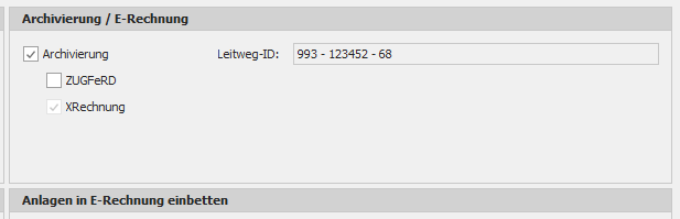 Angepasster Bereich für e-Rechnungen