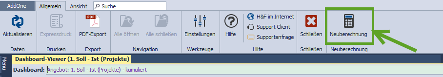 Abbildung 52: Funktion Neuberechnung im Dashboard Abbildung 52: Funktion Neuberechnung im Dashboard