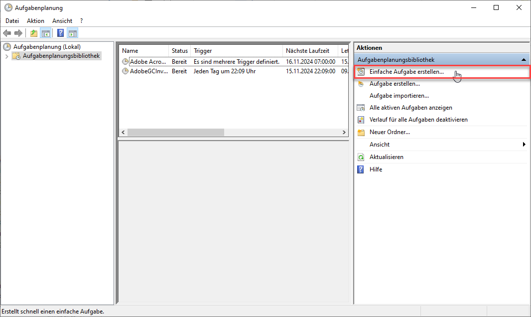 Einfache Aufgabe in der Aufgabenplanung erstellen Einfache Aufgabe in der Aufgabenplanung erstellen