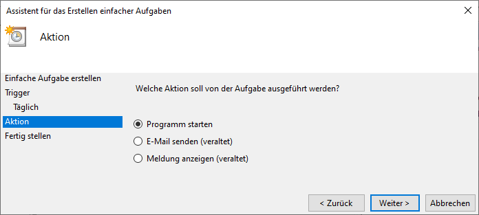Definition der Aktion