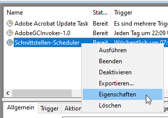 Eigenschaften im Kontextmenü der Aufgabe