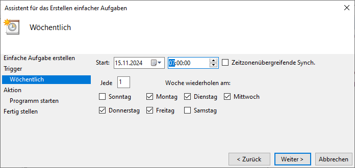 Alternativer Auslöser nur Montags bis Freitags Alternativer Auslöser nur Montags bis Freitags