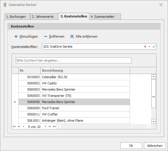 Werkzeug "Datensätze löschen"