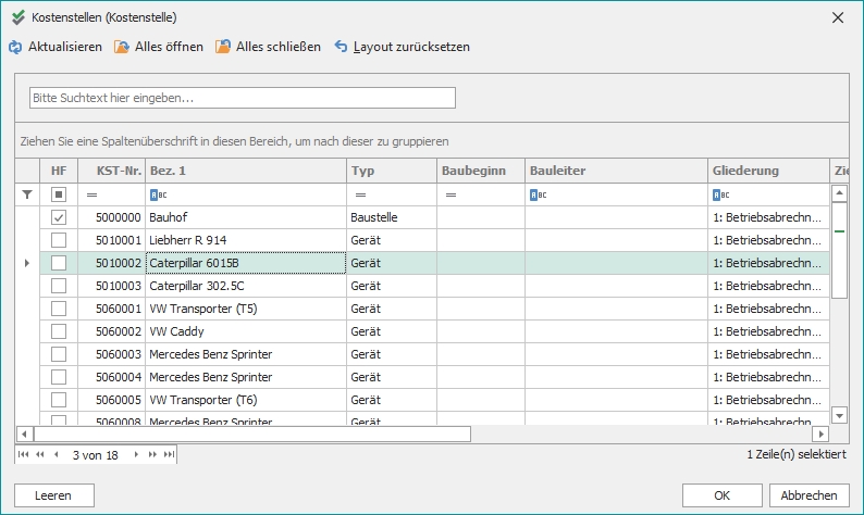 Lookup "Kostenstellen"