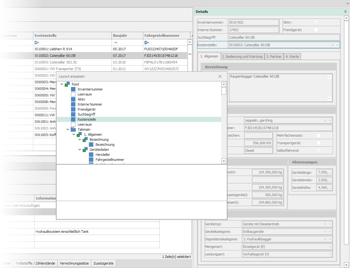 Dialog "Layout anpassen"