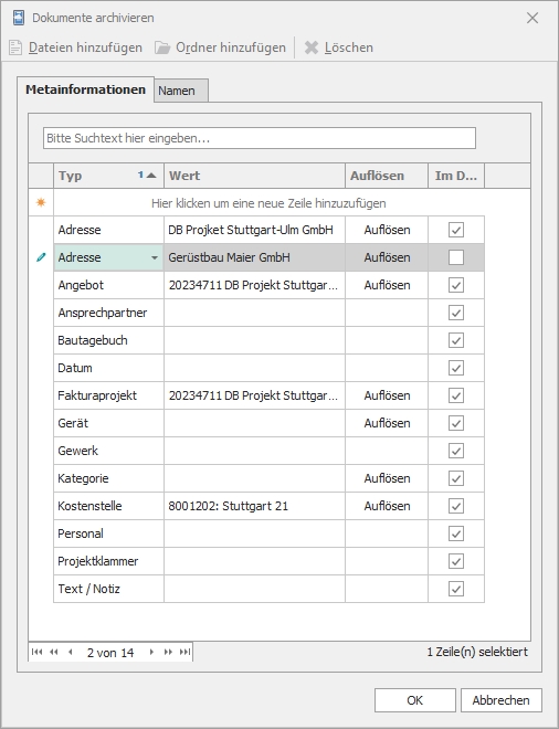 Dialog "Dokumente archivieren"