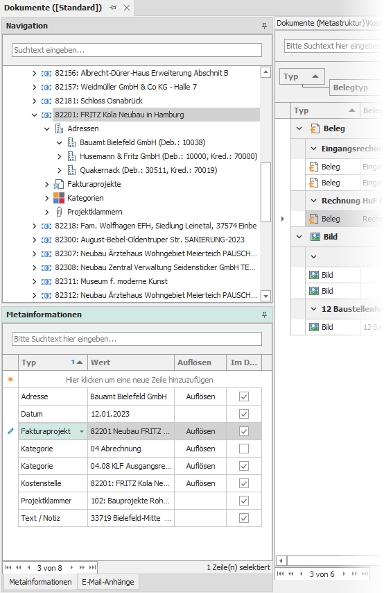 Dockingfenster "Meta-Informationen"