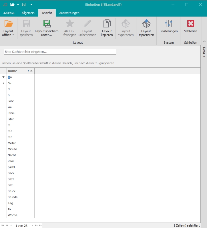Hauptfenster "Einheiten"