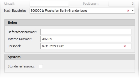 Detail "Einsatzerfassung" mit Gruppe "Beleg"
