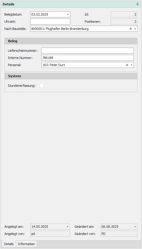 Detail "Einsatzerfassung"