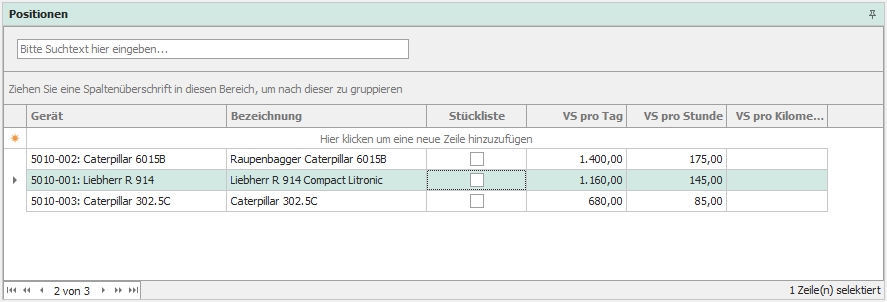 Dockingfenster "Positionen"