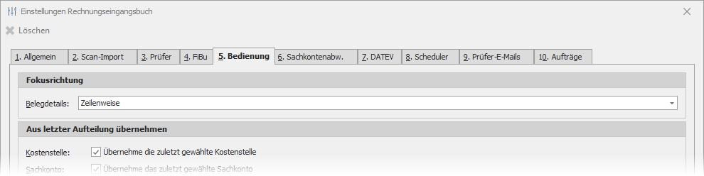 Einstellung "5. Bedienung" mit Gruppe "Fokusrichtung"