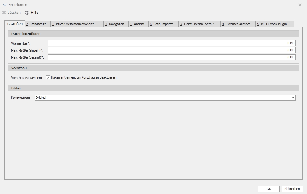 Einstellungen "Dokumentenarchiv"