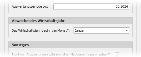 Einstellungen mit Gruppe "Abweichendes Wirtschaftsjahr"