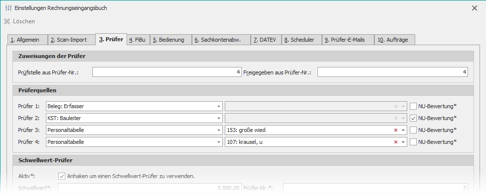 Einstellungen "3. Prüfer" mit Gruppe "Prüferquellen"