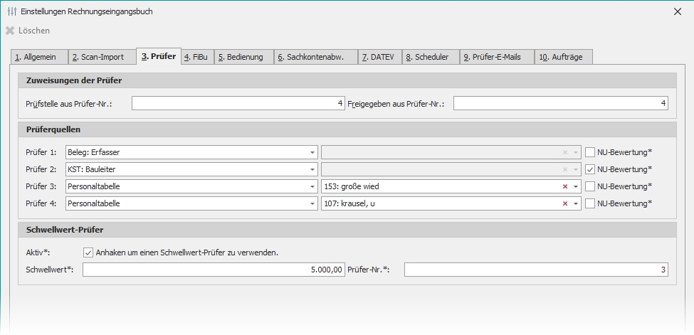 Einstellungen "3. Prüfer" mit Gruppe "Schwellwert-Prüfer"