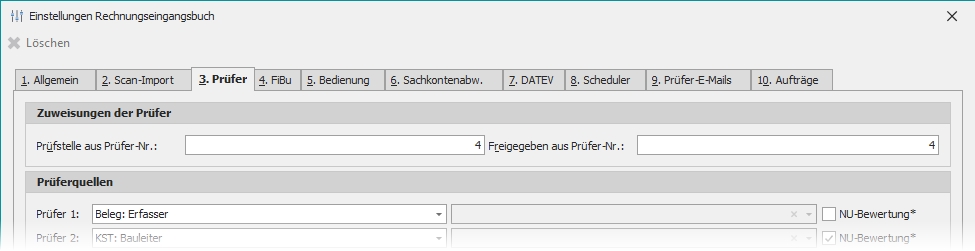 Einstellungen "3. Prüfer" mit Gruppe "Zuweisung der Prüfer"