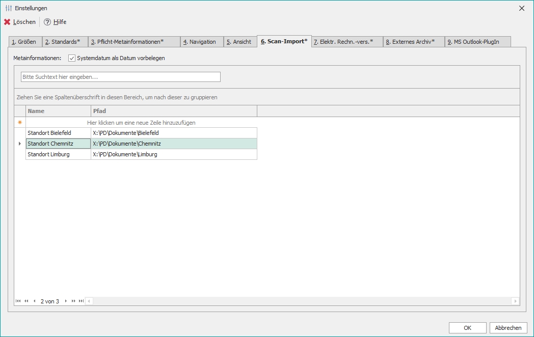 Einstellungen "Scan-Import"