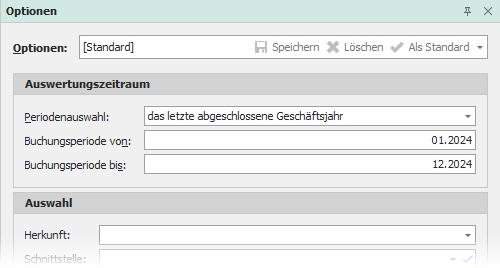 Optionen mit Gruppe "Auswertungszeitraum"