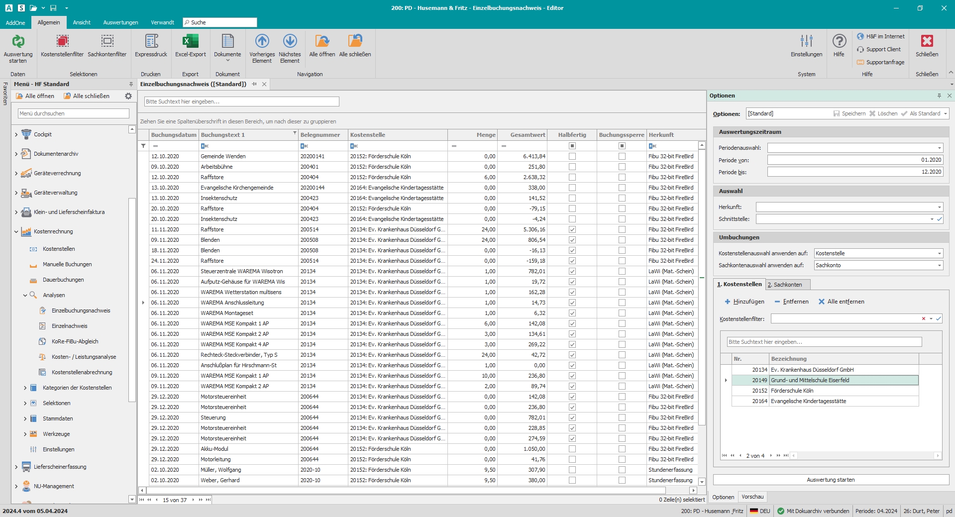 Hauptfenster "Einzelbuchungsnachweis" Hauptfenster "Einzelbuchungsnachweis"