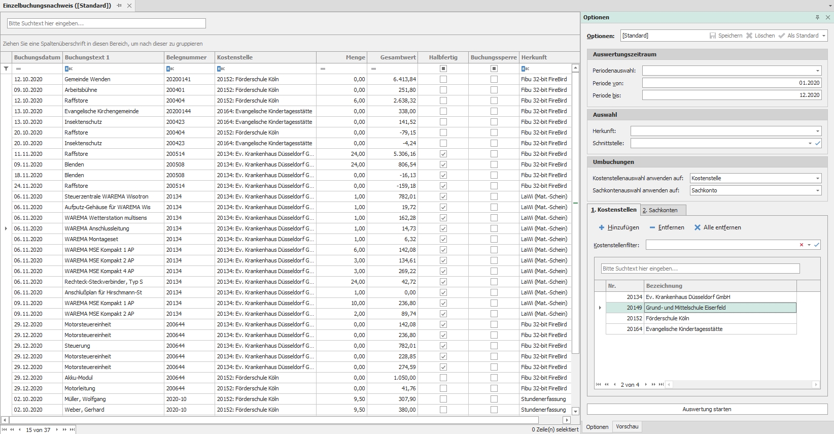 Hauptfenster "Einzelbuchungsnachweis"