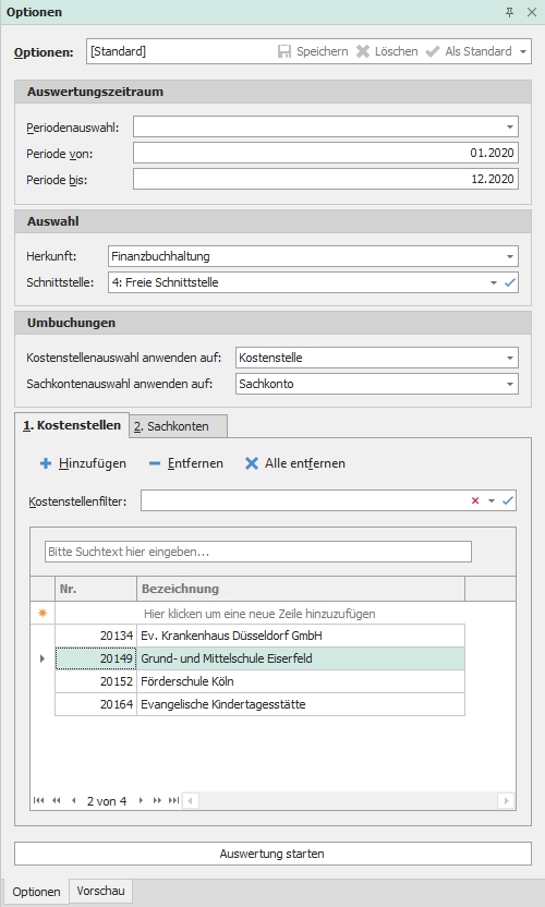 Dockingfenster "Optionen"