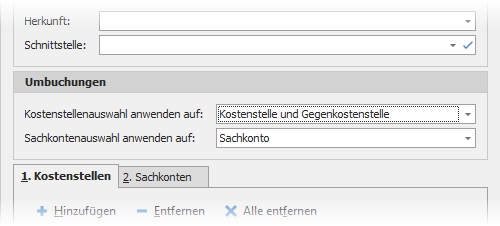 Optionen mit Gruppe "Umbuchungen"