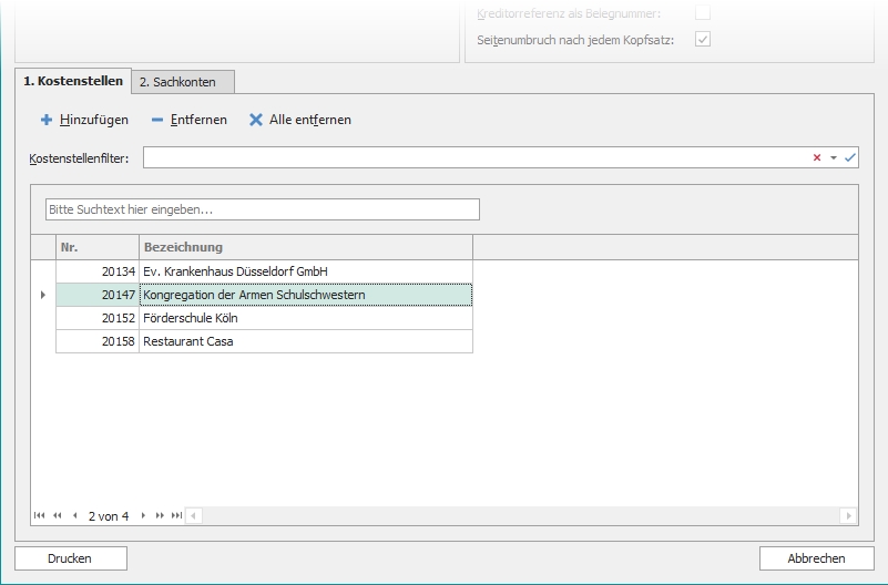 Einzelnachweis mit Reiter "1. Kostenstellen"