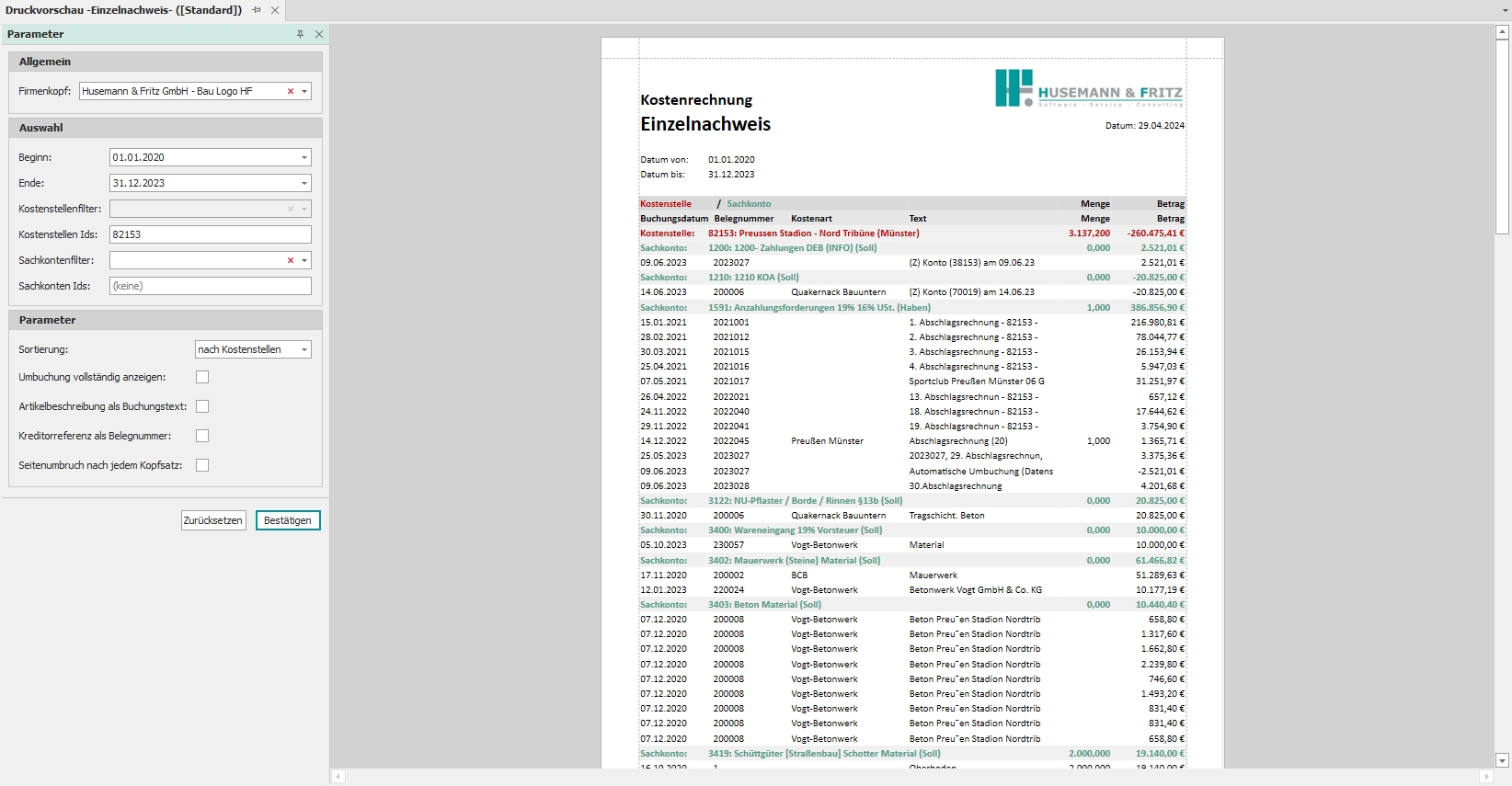 Standardreport "Einzelnachweis"