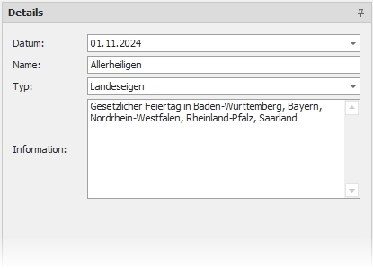 Dialog "Feiertage erstellen" Dialog "Feiertage erstellen"