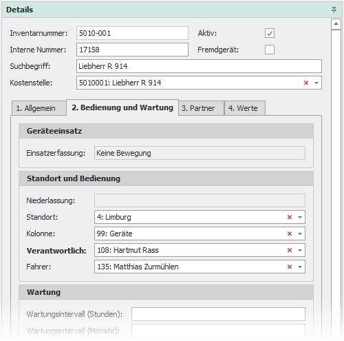 Geräteverwaltung mit angepassten Feldtexten