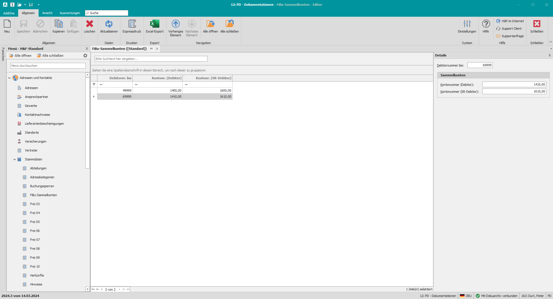 Hauptfenster "FiBu-Sammelkonten"