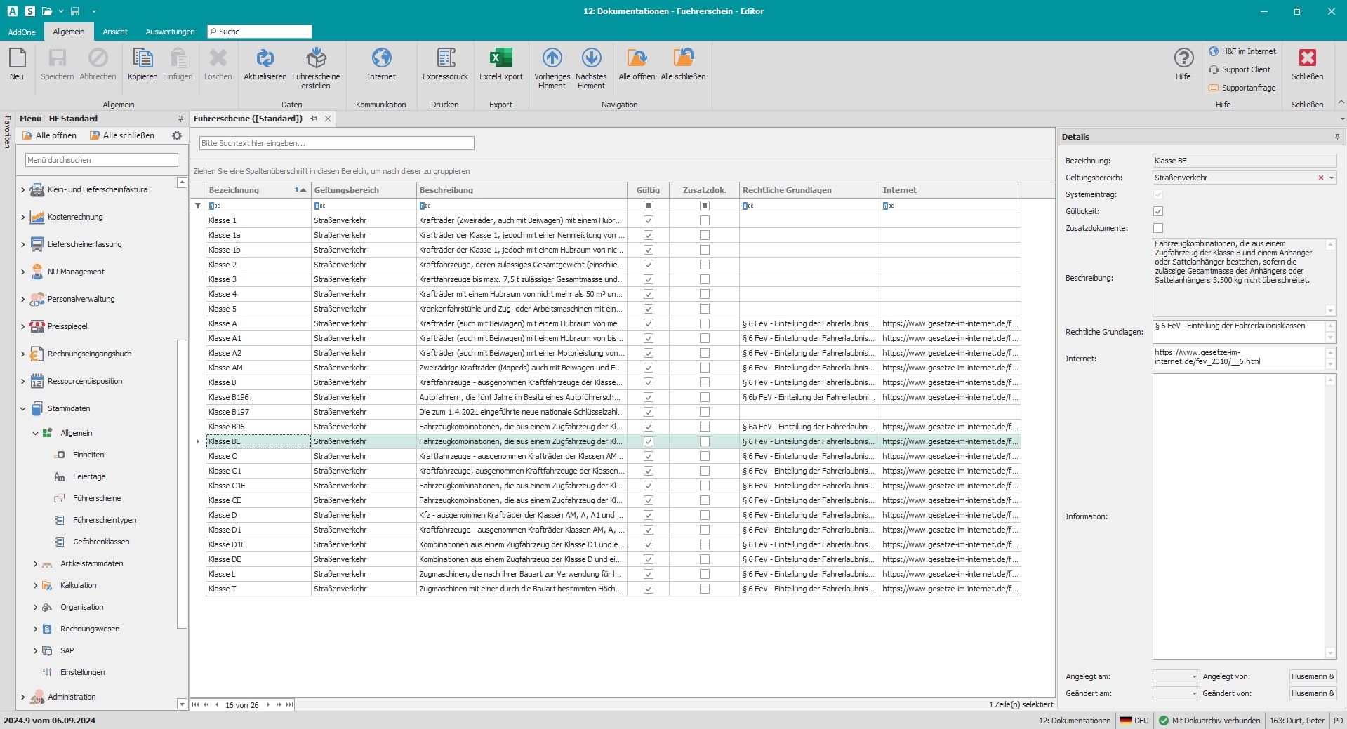 Hauptfenster "Führerscheine"