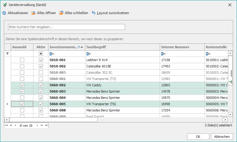 Nachschlagedialog "Geräte" Nachschlagedialog "Geräte"