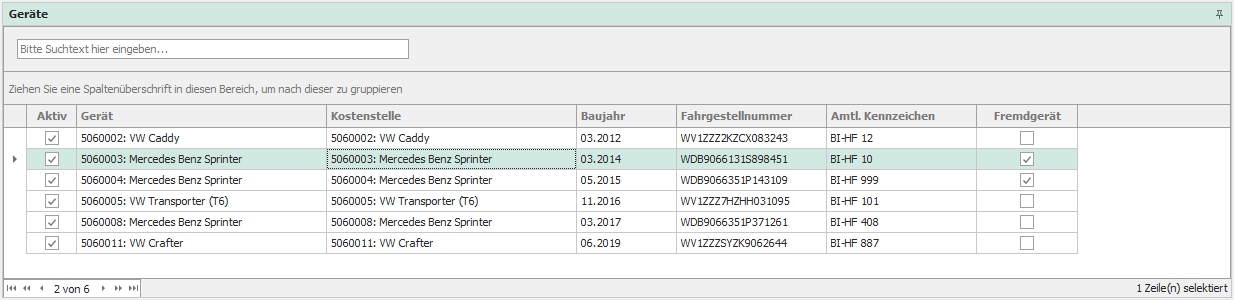 Dockingfenster "Geräte"