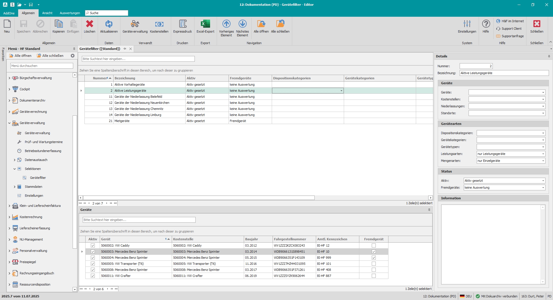Hauptfenster "Gerätefilter"