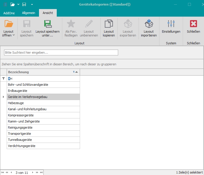 Hauptfenster "Gerätekategorien"