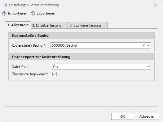 Einstellungen "Geräteverrechnung" Einstellungen "Geräteverrechnung"
