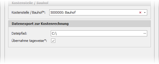 Einstellungen mit Gruppe "Datenexport zur Kostenrechnung"